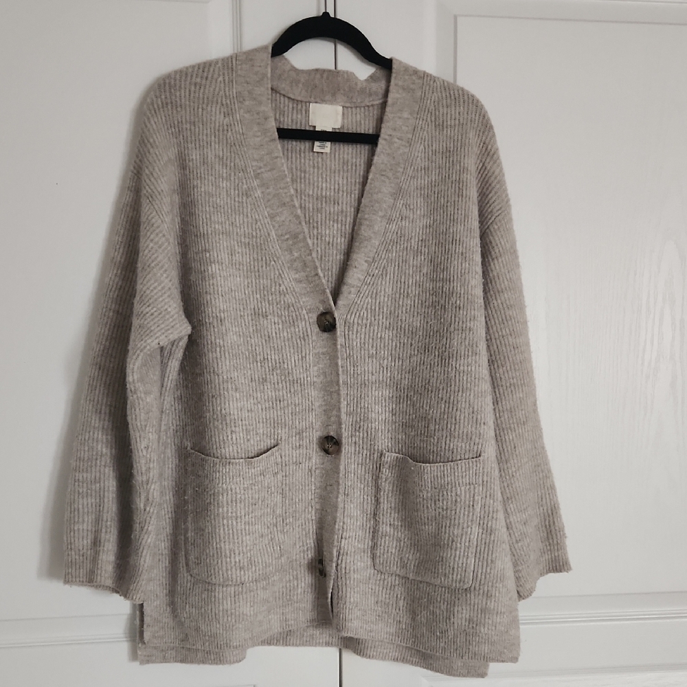 H&M Soft Ribbed V-Neck Cardigan - Light Gray